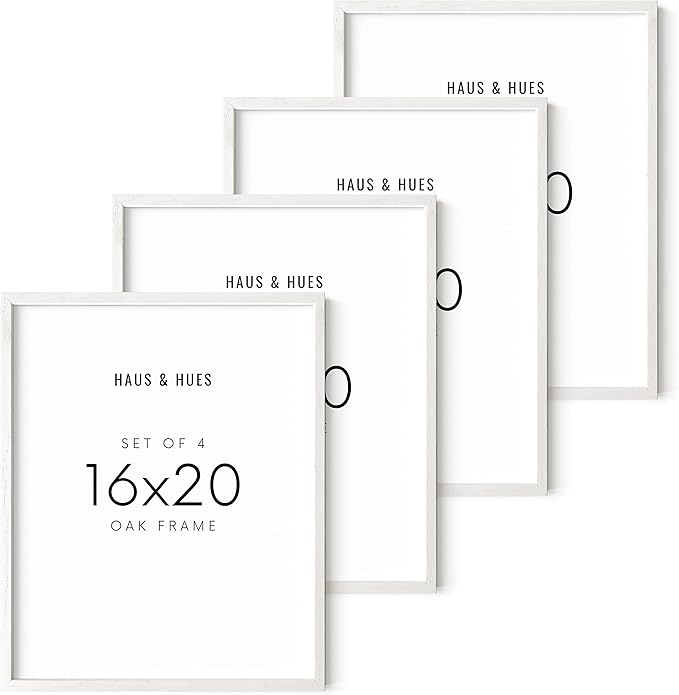HAUS AND HUES White Oak Wood 16x20 Picture Frames - Set of 4, Elegant Frames for Posters and Photos