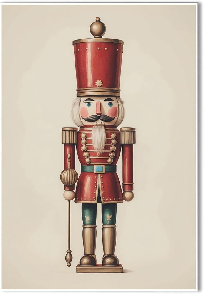 Nutcracker Christmas Wall Art Festive Christmas King Holiday Print Classic Soldier Nutcracker Vintage Holiday Canvas Painting Indoor Decor for Home Offices Living Room Bedroom Dining Room farmhouse