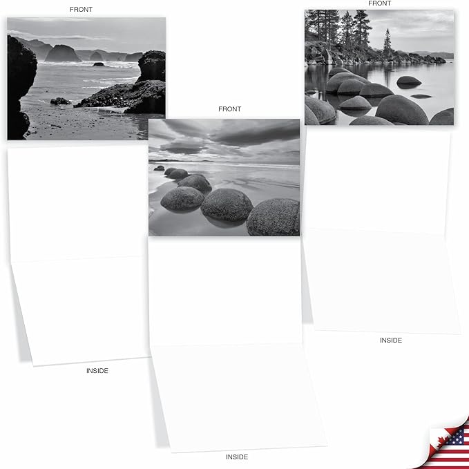 The Best Card Company - 10 Blank Note Cards with Envelopes (4 x 5.12 Inch) - Black & White Photos, Bulk Boxed Set - On the Rocks M3309-NB