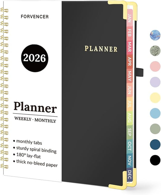 2026 Planner, Forvencer Calendar Planner Weekly and Monthly, Jan 2026-Dec 2026, 6" X 8", Hardcover Agenda Book, Daily Journal Organizer with Inner Pocket, Notebook for Office School, A5, Black