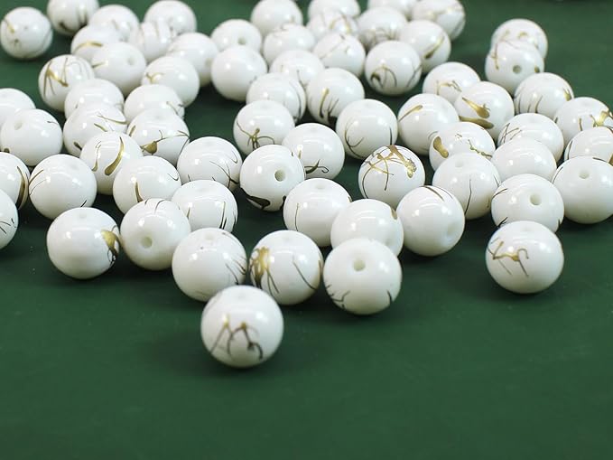 Pamir Tong 500PCS 10mm White Round Glass Beads Bracelet Space Loose Smooth Beads for Jewelry Making, Earring, Necklaces, Keychains, Lanyards & Adult Crafting