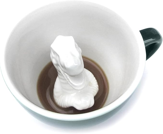 Creature Cups T-REX Ceramic Cup (11 Ounce, Dark Green) - Hidden 3D Animal Inside Mug - Drinkware Gift for Dinosaur, Jurassic, Coffee & Tea Lovers
