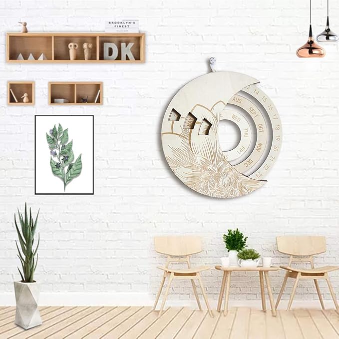 GOTOTOP 5 pcs Moon Phase Mirror, Wooden Frame Acrylic Mirror Wall Decor for Home, with Adjustable Moon Orientation for Bohemian Room Decor (02)
