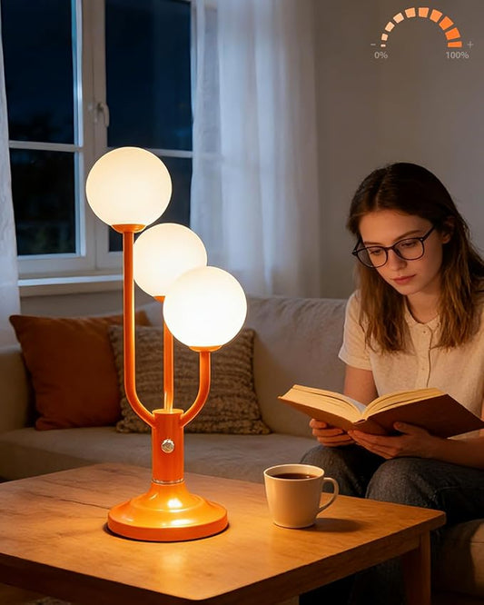 Lightdot Modern Orange Table Lamp for Bedroom, Mid Century Desk Lamp with Globe Lampshade 3000K Warmwhite Dimmable Nightstand Lamp for Living Room Bedside End Table(G9 Bulb Included)