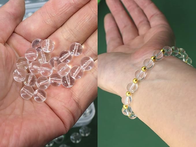 Pamir Tong 500PCS 8mm Clear White Glass Round Beads Bulk,Imitative Jade Beads Kit, Bracelet Space Loose Beads for Jewelry Making Earring, Necklaces, DIY Crafts & Gifts #352