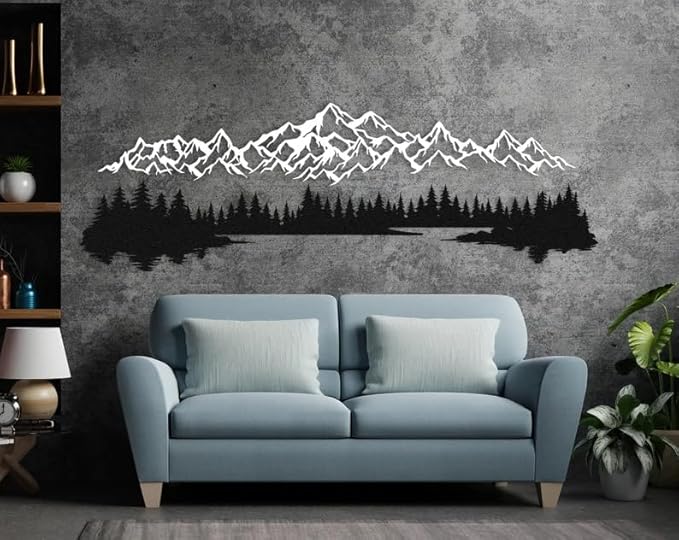 NORTH KAISER Metal Wall Art - Mountain & Forest Metal Wall Decor - Large Wall Sculpture for Rustic Home Living Room Bedroom Indoor/Outdoor (White, 29.5'' x 9.8'' / 75 x 25 cm)