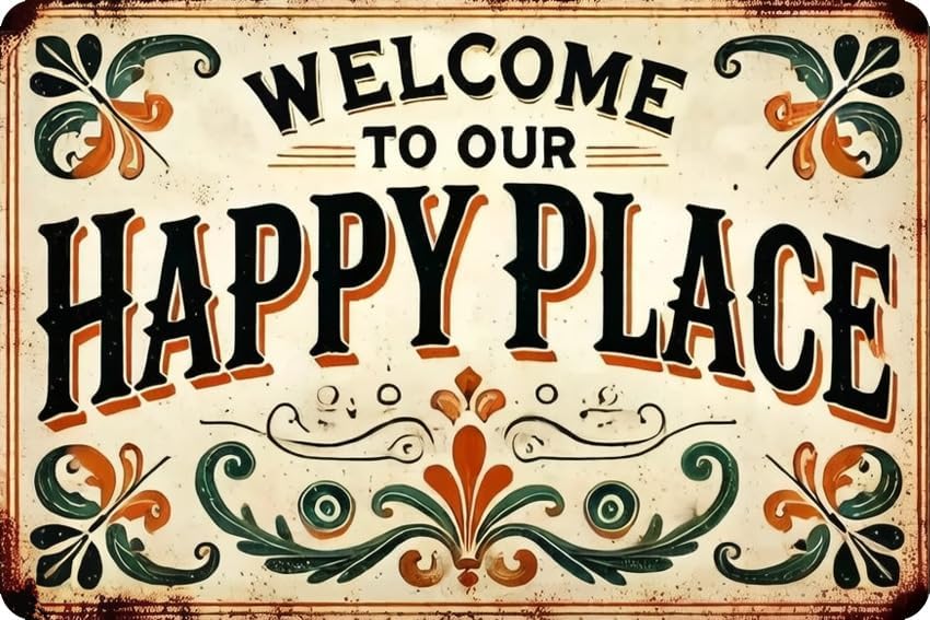Vintage Happy Place Metal Sign,Retro Funny Home Tin Sign,Wall Aesthetics for Bar Pub Club Cafe Living Room Kitchen Restaurant Shop Office,8x12 Inches (Happy Place-07) by Unknown