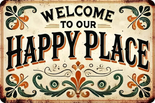 Vintage Happy Place Metal Sign,Retro Funny Home Tin Sign,Wall Aesthetics for Bar Pub Club Cafe Living Room Kitchen Restaurant Shop Office,8x12 Inches (Happy Place-07) by Unknown