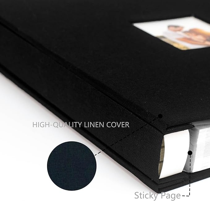 Photo Album Self Adhesive Pages for 4x6 5x7 8x10 Pictures Magnetic Scrapbook Photo Albums with Sticky Pages Books with A Metallic Pen for Baby Wedding Family 13.2x12.8 Black 120 Pages