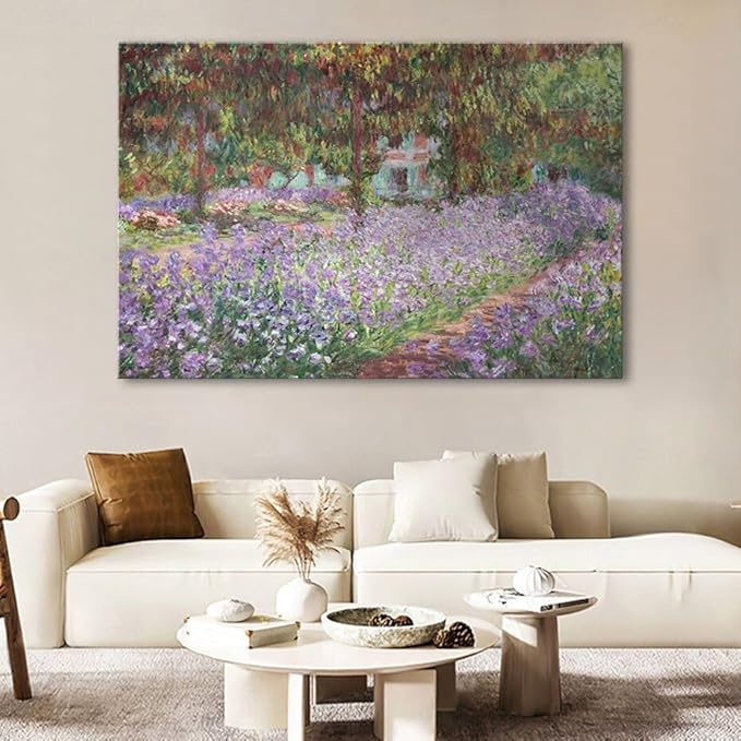 Irises in Monet's Garden, 1900 by Claude Monet Canvas Wall Art Decor Framed Famous Painting Print for Bathroom Bedroom Wall Decoration 32"x48"