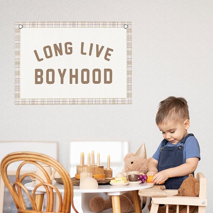 Retro Long Live Boyhood Boys Room Playroom Wall Decor Vintage Sports Decor for Nursery Playroom Kids Bedroom Dorm Toddler Decorations 22x28 Inch