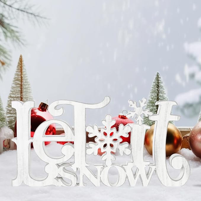 Let It Snow Decorations, Snow Wooden Christmas Table Centerpiece Sign, Tiered Tray Decor for Xmas Winter Holiday Home Decor (Retro)