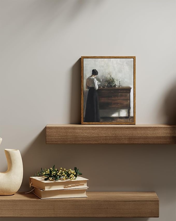 VIYYIEA Framed Wall Art Vintage Decor, Classical Reading Woman Portrait Painting, Framed Canvas Print Artwork, Bathroom Bedroom Farmhouse Retro Decor, 8"x10"