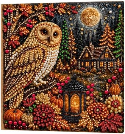 DIY Pearl Painting Kit for Adults, Autumn Owl Fall Art with Wood Frame, 20x20cm Self-Adhesive Pearl Diamond Craft, Autumn Wall Decor Gift for Women, Beginners Relaxing Hobby Kit by Unknown