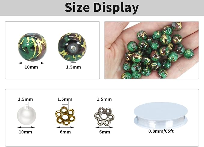 Pamir Tong 300PCS 10mm Green Glass Beads for Jewelry Making,Round Smooth Beads, Bracelet Space Loose Beads for Earring, Necklaces，Keychains, Lanyards, Garland -Adult Craft Supplies