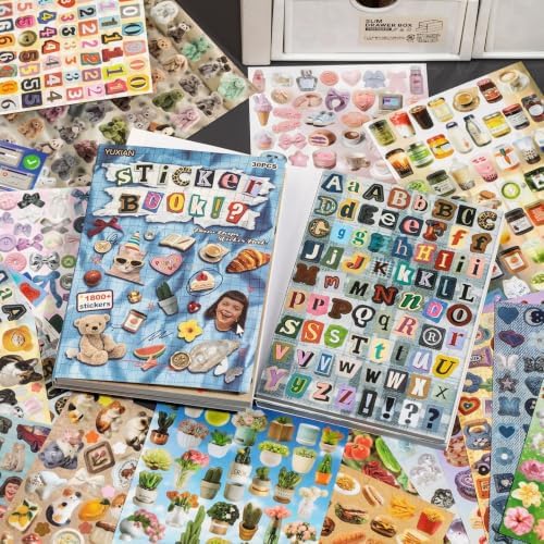 Japanese Retro Sticker Book, 800 Cartoon Stickers Book with Art Coated Paper Creative Activity Stickers for Adults, DIY Scrapbooking Phone Cases Laptops Party Gifts (Poem Drops) - Image 2