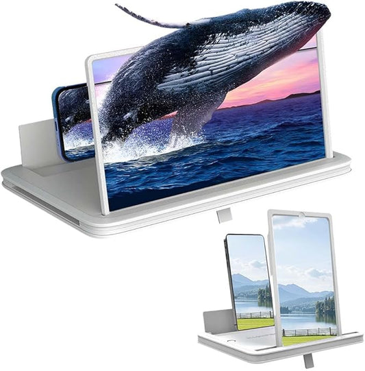 Mobile Phone Magnifier Screen, 3D HD Magnifying Projector Screen Enlarger for Movies Videos and Gaming, Foldable Phone Stand with Screen Amplifier, Compatible with All Smartphones (White A, 12inch)