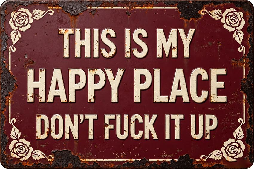 Vintage Happy Place Metal Sign,Retro Funny Home Tin Sign,Wall Aesthetics for Bar Pub Club Cafe Living Room Kitchen Restaurant Shop Office,8x12 Inches (Happy Place-08) by Unknown