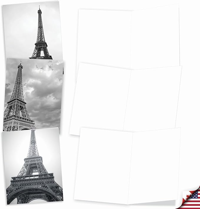 The Best Card Company - 20 All Occasion Blank Greeting Cards (4 x 5.12 Inch) - Monocolor Photos (10 Designs, 2 Each) - Towering Paris AM7028OCB-B2x10
