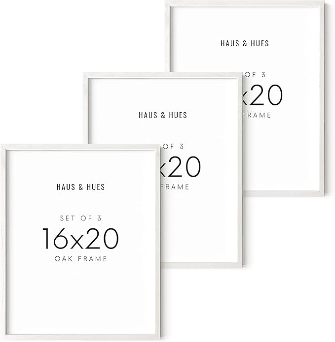 HAUS AND HUES White Oak Wood 16x20 Picture Frames - Set of 3, Modern Frames for Posters and Photos