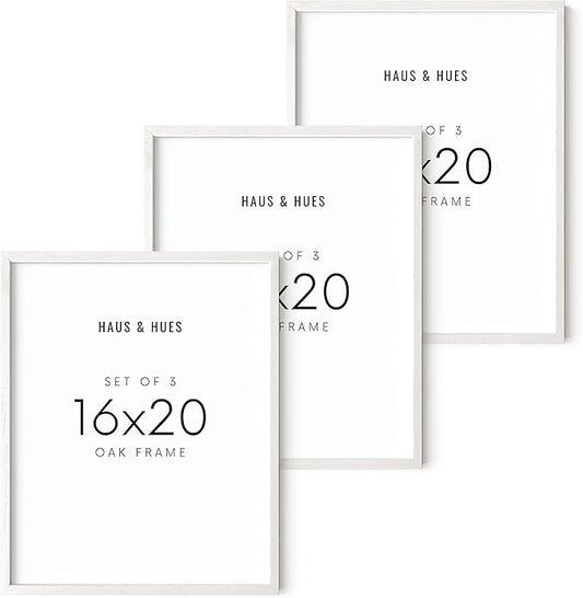 HAUS AND HUES White Oak Wood 16x20 Picture Frames - Set of 3, Modern Frames for Posters and Photos