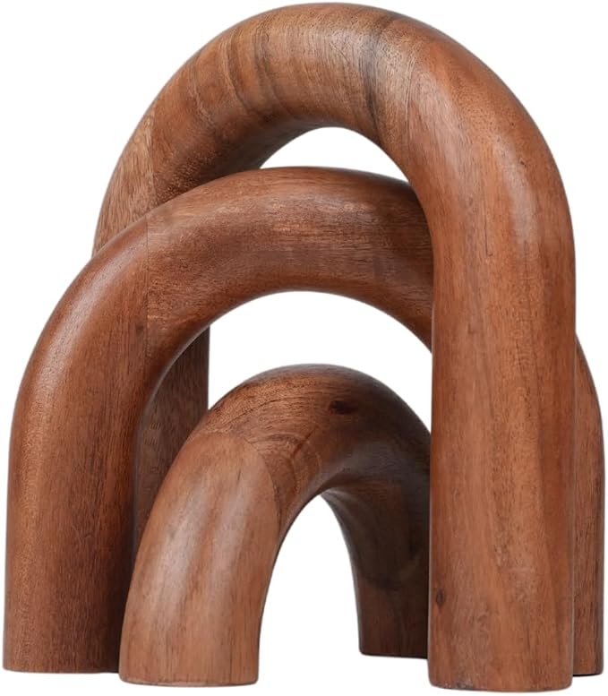 Homebia Designs Decorative Acacia Wood Arch Decor Set of 3 - Large - 6.5 Inch, Medium - 5 Inch, Small - 3 Inch - Natural