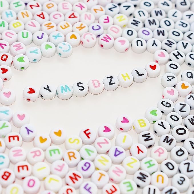 2Box 2500Pcs+ Alphabet Letter Beads, 4x7 mm A-Z and Smile, Heart, Figure,Acrylic Beads, Beads for Jewelry Making, Beads for Bracelet Making Kits Beads