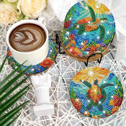 CRASHOT Sea Turtle Diamond Art Painting Coasters Kit with Holder, 8 Pcs - Image 6
