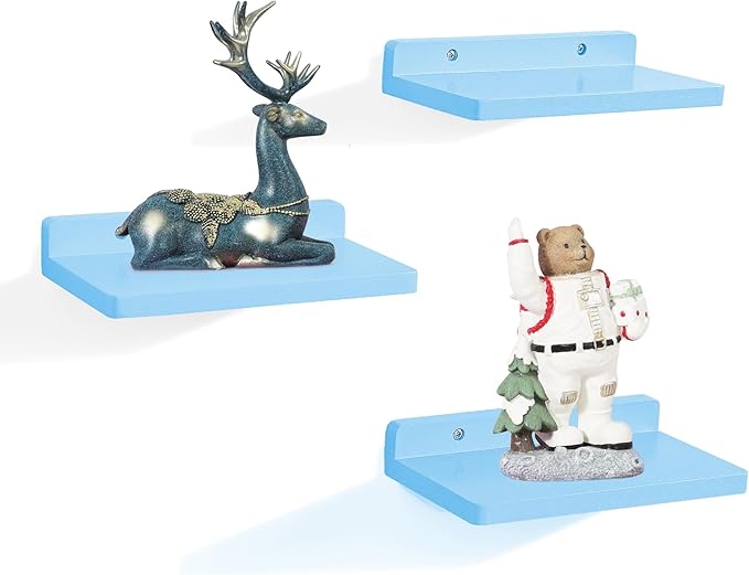 Small Floating Shelf,5 x 8.5 Inch,Set of 3 Small Wall Shelf for Bedroom Living Room Bathroom Kitchen Office (Blue)