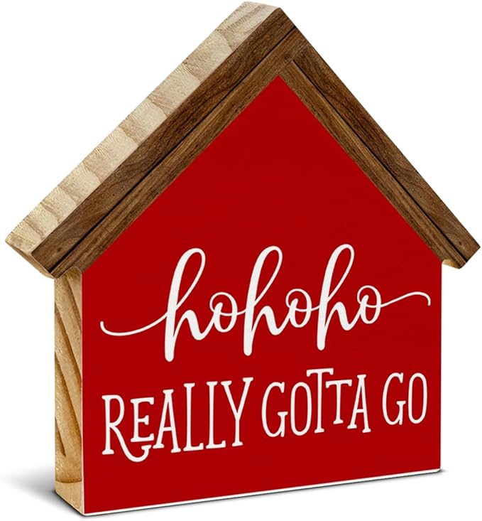 Christmas Bathroom Decor, Funny Ho Ho House Shaped Wood Sign, Christmas Restroom Bathroom Decorations for Farmhouse Home