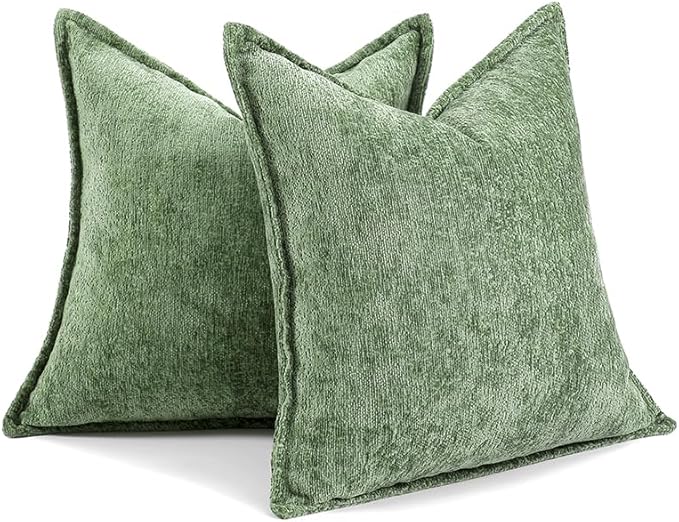 Pack of 2 Forest Green Christmas Decorative Throw Pillow Covers 20x20 Cozy Soft Chenille Accent Vintage Square Couch Pillow Covers for Home Decor Bed Sofa Living Room