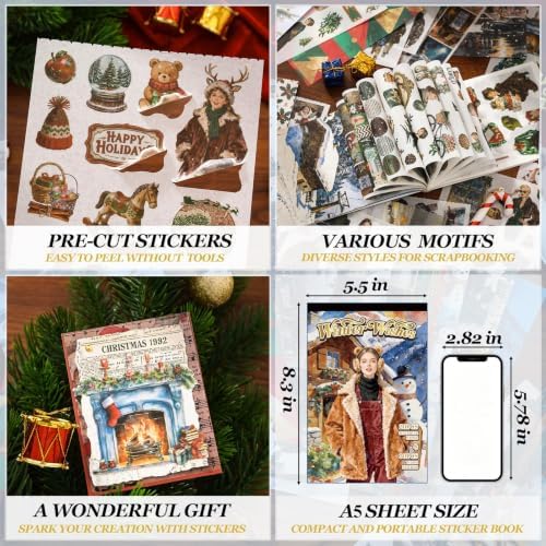 Christmas Stickers Book for Journal Supplies,500+ Vintage Scrapbook Sticker - Image 5