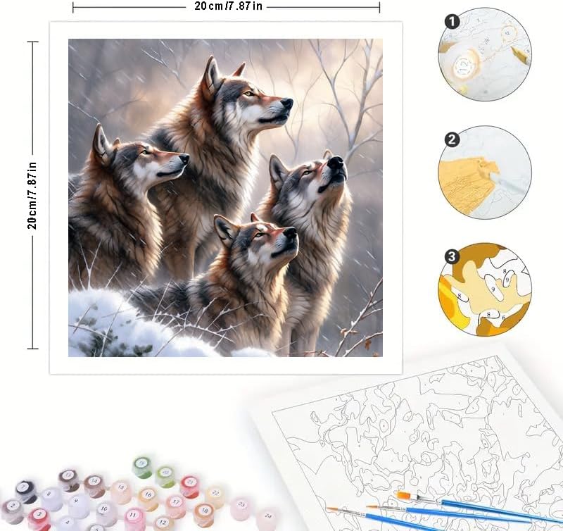 TAOPAOLAB Howling Wolves Digital Painting Kit for Adults - DIY Wolf Pack in Snow Oil Painting on Canvas 7.87x7.87in, Framed Acrylic Paint Kit, Good for Beginners, Home Decor or Gift Artwork - Image 2