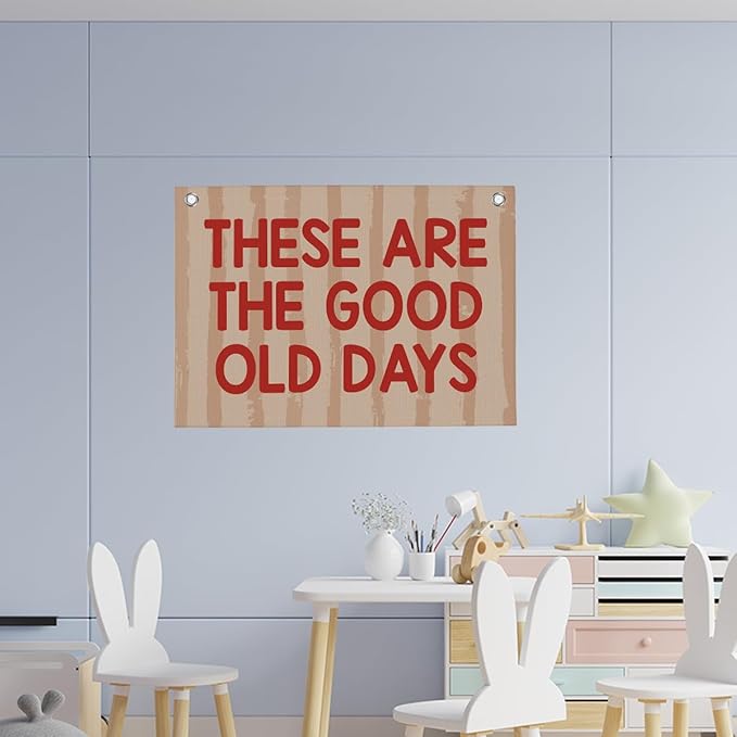 Retro Pink Stripes These Are The Good Old Days Banner Vintage Banner Wall Decor Wall Hanging Boys Girl Play Bedroom Dorm Room Decor 22x28 Inch