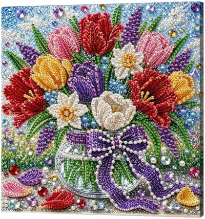 DIY Pearl Painting Kit for Adults, Tulip Flower Gem Art with Wood Frame, 20x20cm Pearl Diamond Craft, Floral Wall Decor Gift for Women, Beginners Relaxing Hobby Kit by Unknown