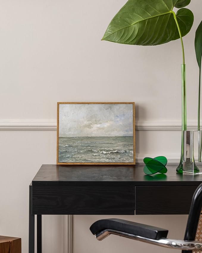 VIYYIEA Ocean Landscape Framed Wall Art, Seascape Vintage Paintings Art Decor Aesthetic, Canvas Print Artwork, Calming Sea Wall Pictures for Bedroom Bathroom Office, 11x14 Inch
