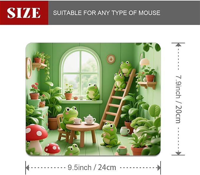 Square Mouse Pad Cartoon Frog, Personalized Premium-Textured Custom Mouse Mat Design, Washable Mousepad Cloth, Non-Slip Rubber Base Computer Mouse Pads for Wireless Mouse