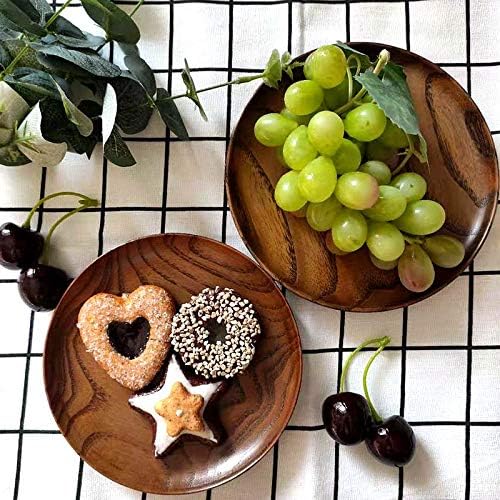 Round Wood Dish, Plate Acacia Wooden for Cake, Sweets Fruit Dessert Coffee Dish, Round Wood Dinner Tableware Plates, Tray for Home Decoration (5.3 Inch) - Image 2