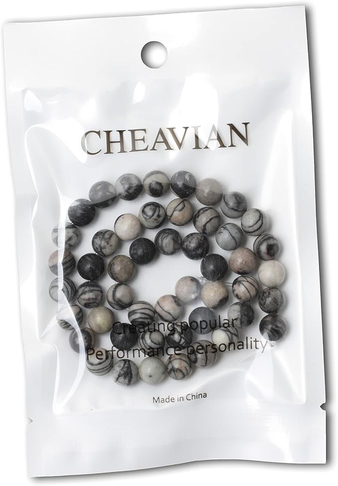 45PCS 8mm Natural Black Network Zebra Stone Round Loose Beads for Jewelry Making DIY Bracelet Necklace Materials 1 Strand 15"