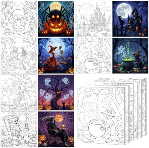 Honoson 6 Pcs 6 Inch Pre Drawn Canvas Paint Kit, Halloween by Honoson