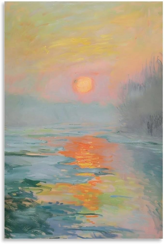 Vintage Canvas Wall Art Monet Impressionist Oil Painting Print Sunrise Living Room Decor_upscayl_4x_realesrgan-x4plus Canvas Poster Wall Art Picture Prints Hanging Photo Gift Idea Decor Home Posters A