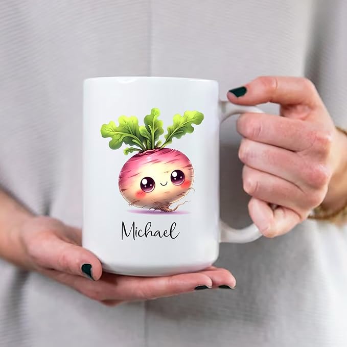 Custom Choose Name Turnip Mug, Turnip Vegetable Coffee Mug Gifts For Kids Child, Vegetable Lover Cup, Personalized Turnip White Ceramic Mug 11oz 15oz, Vegetable Mugs For Turnip Lovers, Vegan Tea Cup