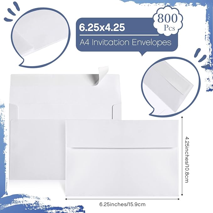Fainne 800 Pcs White Envelopes Self Adhesive Printable Envelope Bulk for Invitation, Wedding, Baby Shower, Photography, Thank Note, Postcard, Greeting Card, Mailing, Graduation (A4 4.25 x 6.25 Inch)