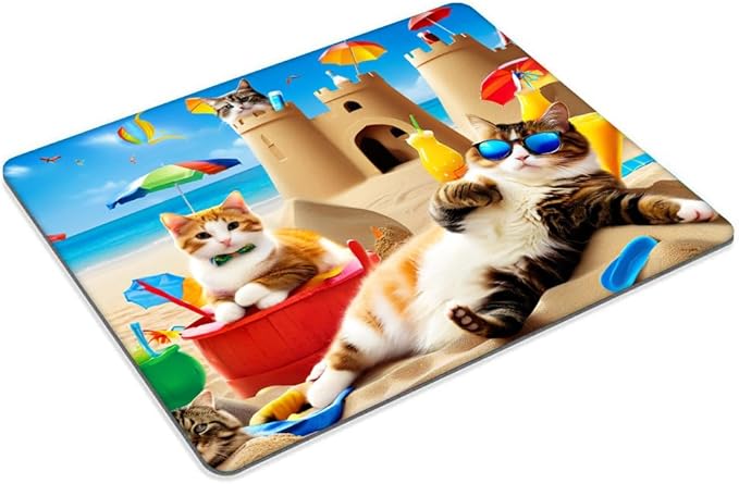 Square Mouse Pad Beach cat,Gaming Mouse Pads for Desk,Soft Computer Waterproof Non-Slip Mouse Mat