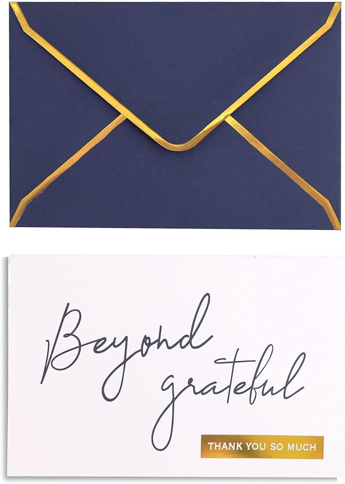 Navy Beyond Grateful Thank You Cards with Envelopes - 36 PK - Navy Thank You Notes with Gold Foil Letterpress 4x6 Inches Blank Note Cards for Business Graduation Wedding Baby Shower Funeral Sympathy