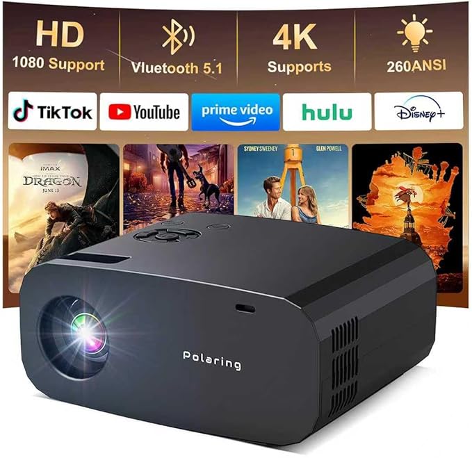 P7 Pro Projector,Smart Projector with WiFi and Bluetooth, Built-in Apps, Auto Focus & Keystone,Native 1080P Support, Portable Outdoor Mini Projector