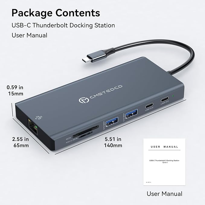 USB C Docking Station 3 Monitors 100W PD 4K120Hz 12 in 1 Thunderbolt to Triple Displayport Docking Station USB C Hub Multiple Adapter, 2xUSB-C 3.2, 2xUSB-A 3.0, SD Card, 1000Mbps Ethernet