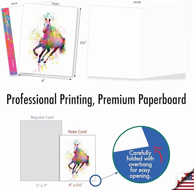 The Best Card Company Assorted Watercolor Blank Greeting Card Box Set - Incl. 10 Notecards + Envelopes, 20 Unique Designs for Thank You, Invitations, More - Funky Rainbow Unicorns AM6748OCB-B2x10-NB