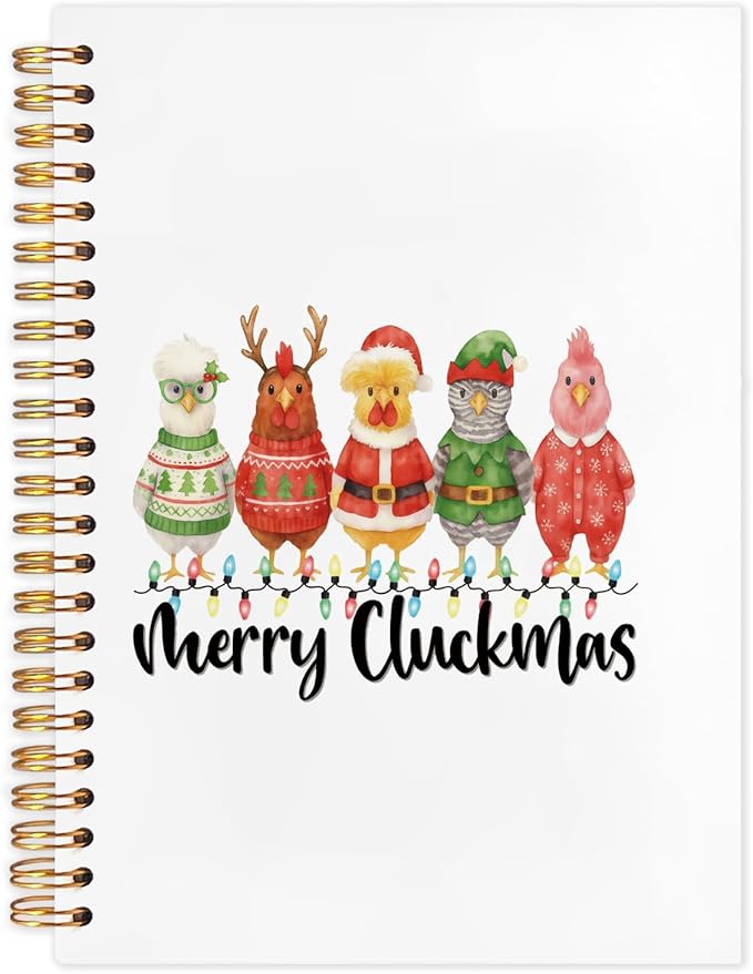 Christmas Chicken Spiral Notebook, Chicken Lovers Mom Lady Gifts Journal for School Office Supplies, Rooster Gifts Hardcover Journal 5.5x8.3 Inch