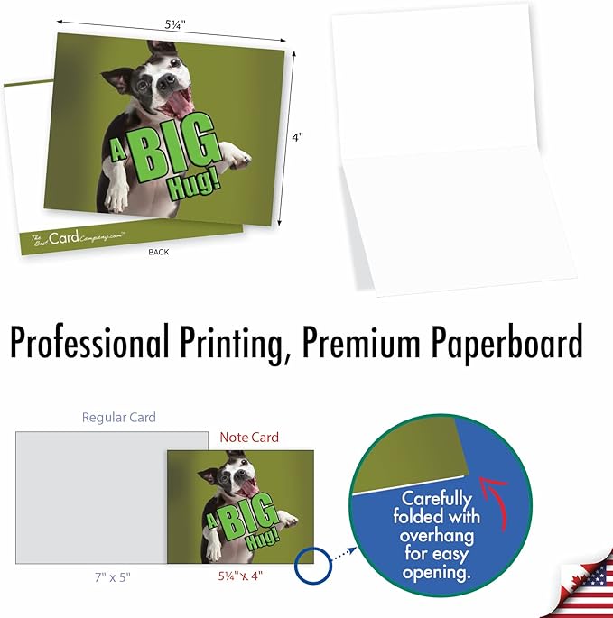 The Best Card Company - 10 Blank Dog Greeting Cards All Occasions for Men and Women (4 x 5.12 Inch) - Dog A Big Hug M6615OCB